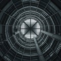 Circular interior view of an atrium, showcasing a concentric pattern of beams and Royalty Free Stock Photo