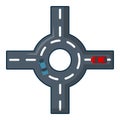 Circular intersection icon, cartoon style.