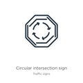 Circular intersection sign icon. Thin linear circular intersection sign outline icon isolated on white background from traffic Royalty Free Stock Photo