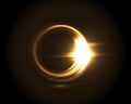 Circular lens flare golden light effect. Abstract ellipse yellow luxury shining rotational glow line. Power energy element.