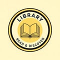Circular library logo on a pale background features an open book icon at the center. Th Royalty Free Stock Photo