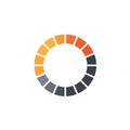 Circular loading icon with radiating segments transitioning from orange to dark gray, Royalty Free Stock Photo
