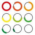 Circular loading icons. Vector progress rings. Color gradient indicators. Stepwise round sequence. Royalty Free Stock Photo
