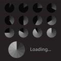 Circular loading sign, gray isolated on black background, vector illustration.