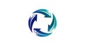 A circular logo design featuring four curved arrows arranged in a clockwise direction, Royalty Free Stock Photo