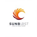 A circular logo features a stylized sunburst design with orange and red gradient arcs Royalty Free Stock Photo