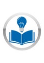 Circular logo featuring an open book and a lightbulb inside. The Royalty Free Stock Photo