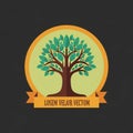 Featuring a stylized tree with a brown trunk and green leaves, set against Royalty Free Stock Photo