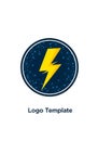 Circular logo featuring a stylized yellow lightning bolt against a dark Royalty Free Stock Photo
