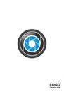 Circular logo incorporating a camera shutter design with black and Royalty Free Stock Photo