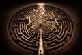 Circular maze Labyrinth, with arrows pointing towards a goal or destination, symbolizing the journey of life or personal growt Royalty Free Stock Photo