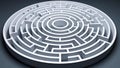 Circular maze puzzle on a dark background, concept of challenge and solution. Royalty Free Stock Photo