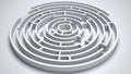 Circular maze puzzle in white, 3D rendering, conceptual problem solving. Royalty Free Stock Photo