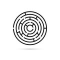 Circular maze with way to center. Business confusion and solution concept. Flat design. Vector illustration isolated on white Royalty Free Stock Photo