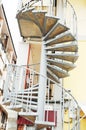 Circular metal stairs. Bottom view.