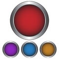 Circular, metallic button/icon. Four color variations. Isolated on white