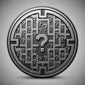 A circular, metallic design features a large question mark at its center, surrounded by a Royalty Free Stock Photo