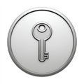 Circular Metallic Key Icon Emblem Silver and White 3D Design Royalty Free Stock Photo