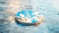Circular mirror on weathered surface reflecting sky Royalty Free Stock Photo