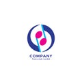 Circular musical note logo design template. Pink magenta, light and dark blue color theme. Vector illustration isolated on white