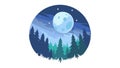 Circular Night Forest Landscape with Full Moon, vector design Generative AI Royalty Free Stock Photo