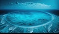 a circular object floating in the middle of a body of water under a cloudy blue sky with a sunbeam in the middle of the middle of Royalty Free Stock Photo