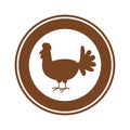 Circular panel with brown free-range chicken on white background - vector