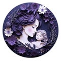 Circular paper sculpture with flowers of a lovingly embracing mother and daughter Royalty Free Stock Photo