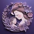 Circular paper sculpture with flowers of a lovingly embracing mother and daughter Royalty Free Stock Photo