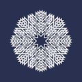 Circular pattern in Asian intersecting lines style. White eight pointed mandala in snowflake form