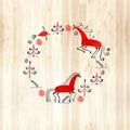 Circular pattern with decorative elements of cosmogonic traditional folk art. Mezensky horse. Illustration Royalty Free Stock Photo