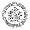 Circular pattern in form of mandala for Henna, Mehndi, tattoo, decoration. Decorative ornament in oriental style with Lotus.