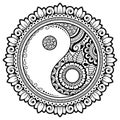 Circular pattern in form of mandala for Henna, Mehndi, tattoo, decoration. Decorative ornament in oriental style with Yin-yang