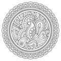 Circular pattern in the form of a mandala. Henna tatoo mandala. Mehndi style. Decorative pattern in oriental style. Coloring book