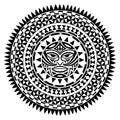 Circular pattern in form of mandala with Thunder-like Tiki is symbol-mask of God. Traditional ornaments of Maori people - Moko Royalty Free Stock Photo