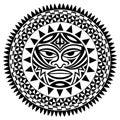 Circular pattern in form of mandala with Thunder-like Tiki is symbol-mask of God. Traditional ornaments of Maori people - Moko Royalty Free Stock Photo