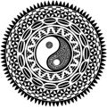 Circular pattern in form of mandala with Yin-yang hand drawn symbol. Traditional ornaments of Maori people - Moko style. Vintage