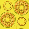 Circular pattern Hohloma seamless on yellow. vector illustration