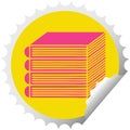 circular peeling sticker cartoon stack of books Royalty Free Stock Photo