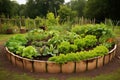 circular permaculture garden bed with herbs and vegetables