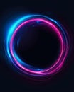 Circular picture frame two tone neon motion blue and pink on black Royalty Free Stock Photo