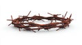 A circular piece of barbed wire, rusted and typically used for fencing or security Royalty Free Stock Photo