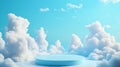 Circular platform among fluffy white clouds under blue sky, surreal backdrop. creativity and imagination concept Royalty Free Stock Photo