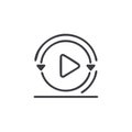 Circular Play Button with Arrows: Continuous Loop Icon, Line Art, Vector Illustration Royalty Free Stock Photo