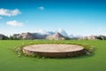 Circular podium rendered on a serene meadow soil ground