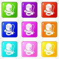 Circular power tool icons set 9 color collection