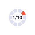 Circular progress bar icon showing 1 out of 10 for loading or completion indicator