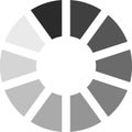 Circular progress bar or loading indicator featuring grayscale segments visually representing ongoing operations or data transfers Royalty Free Stock Photo