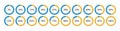 Circular progress bar yellow and blue. 100 percent round pie chart. Circle loading template. Schemes with sectors
