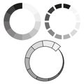 Circular progress indicators. Segmented loader graphics. Infographic elements for data. Vector illustration. EPS 10.